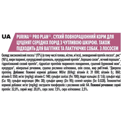 Сухий корм Pro Plan Dog Medium Puppy з лососем та рисом 12 кг (7613035120389): Властивості Турбота про шкіру і вовни, Гіпоалергенний