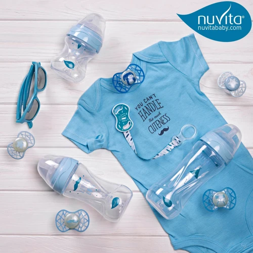 Пустышка Nuvita Air55 Cool ортодонтическая с колпачком светится в темноте усы 6m+ голубая (NV7084GDB) фото 9
