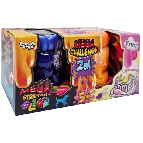 Вязкая масса Danko Toys 2 в 1 Mega Stretch Slime и "Fluffy Slime" FLS-03-01U укр (FLS-03-01U(DarkBlue-Orang)