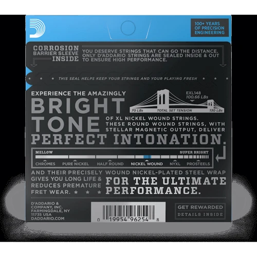 Струна для гитар Струны для электрогитар D'ADDARIO EXL148 XL NICKEL WOUND EXTRA HEAVY (12-60): Назначение Для электрогитары