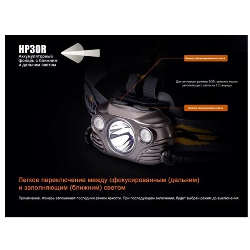 Фонарь Fenix HP30R серый (HP30Rgrey): Световой поток, лм 1750