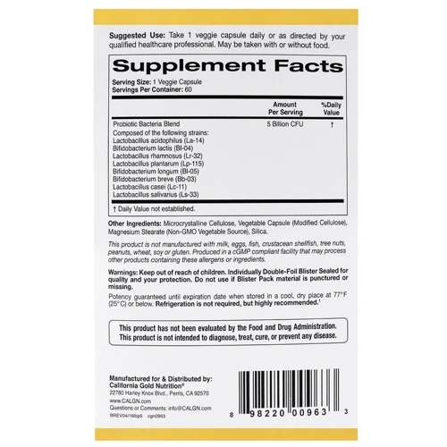 California Gold Nutrition, LactoBif Probiotics, 5 Billion CFU, 60 Veggie Capsules (CGN00963)