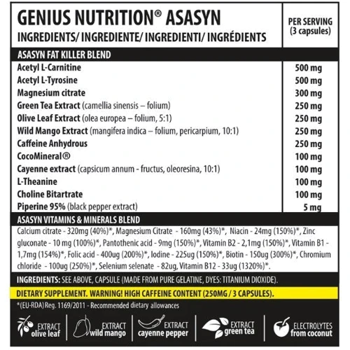 Жиросжигатель Genius Nutrition Asasyn 180 caps / 60 servings: Вкус Без вкуса
