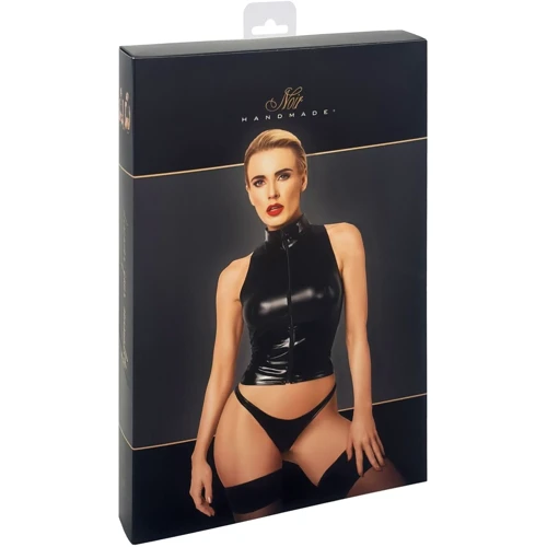 Топ Noir Handmade F324 Glam wetlook top with vinyl corset Вlack, 3XL