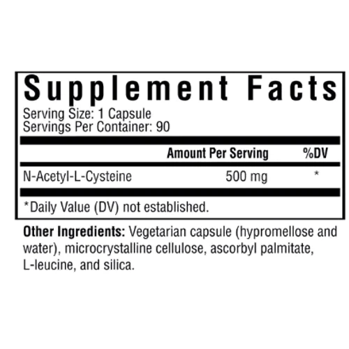 Seeking Health N-Acetyl-L-Cysteine NAC N-Ацетил-L-Цистеїн 500 мг 90 вегетаріанських капсул: Тип N-ацетилцистеин