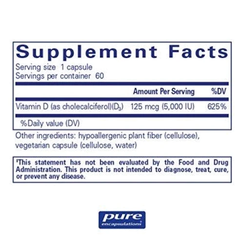 Pure Encapsulations Vitamin D3 5,000 МО 60 caps Вітамін D3 (PE-00817): Тип вітамін D