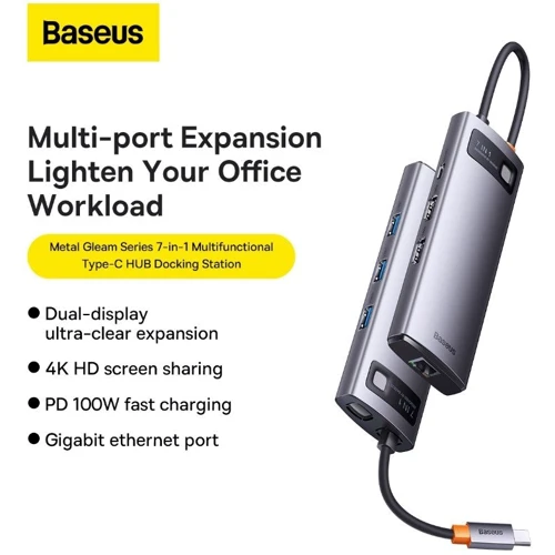 Адаптер Baseus Adapter Metal Gleam Series USB-C to 2хHDMI+3хUSB3.0+PD+RJ45 Gray (WKWG040113) фото 10