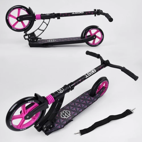 Самокат двухколесный Best Scooter с PU колесами, 1 амортизатором Black/Pink (99665): Тип колес литые