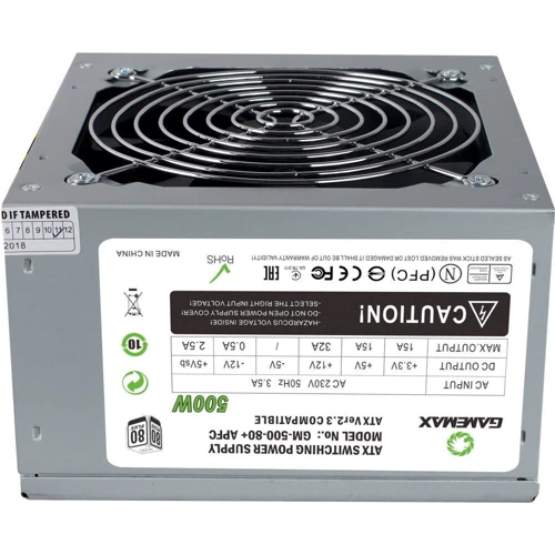 Блок питания GameMax GM-500-80+ APFC: Мощность, Ватт 500