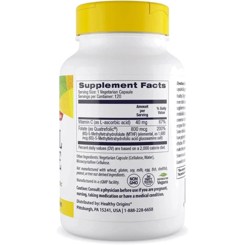 Healthy Origins Methyl Folate 800 mcg 120 Veggie Caps Метилфолат: Тип Витамин B