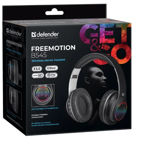 Наушники Defender FreeMotion B545 LED Black (63545): Тип конструкции полноразмерные