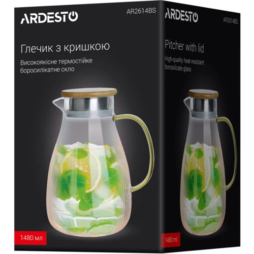 Кувшин с крышкой Ardesto Graphite 1480 мл прозрачный (AR2614BS): Материал боросиликатное стекло, бамбук, нержавеющая сталь