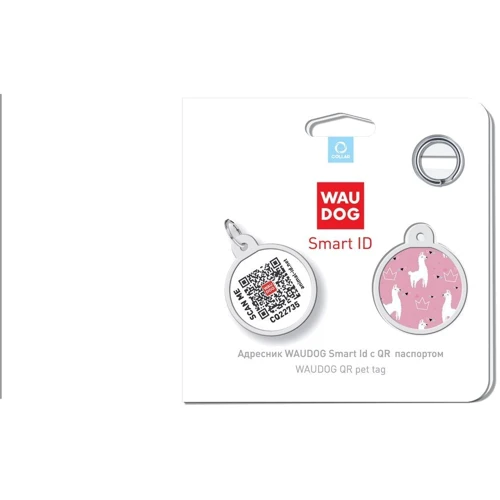Адресник металлический WAUDOG Smart ID c QR паспортом рисунок Ламы 25 мм (0625-0217: Тип Аксессуары к ошейникам