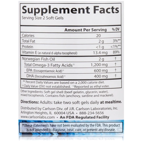 Carlson Labs Wild Caught Super Omega-3 Gems 1,200 mg 180 Soft Gels Риб'ячий жир Супер Омега-3: Тип Омега 3