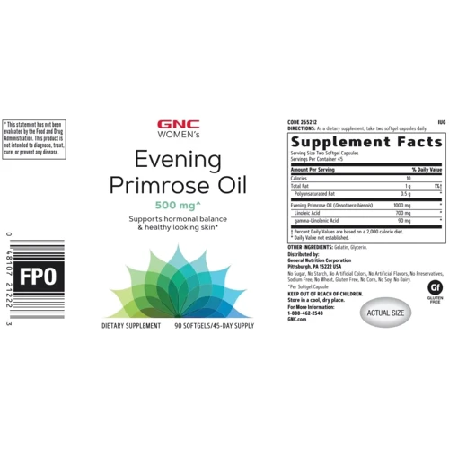 GNC Women's Evening Primrose Oil 500 mg Олія вечірньої примули 90 капсул: Тип Масло вечірньої примули