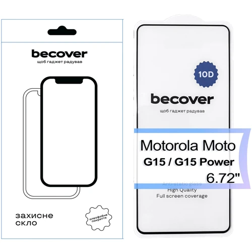 BeCover Tempered Glass 10D Black for Motorola G15 / G15 Power (713574)