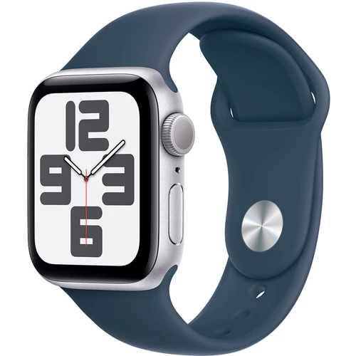 Apple Watch SE 2 2023 40mm GPS Silver Aluminum Case with Storm Blue Sport Band - M/L (MRE23) UA