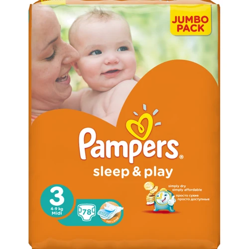 Підгузки Pampers Sleep & Play Midi (4-9 кг) Джамбо 78шт (4015400203520): Вага 4-9 кг