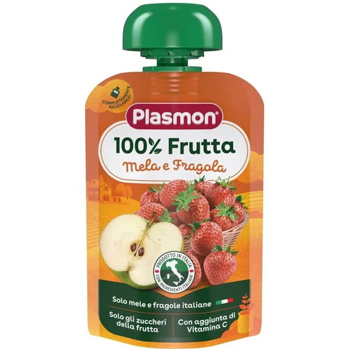 Пюре Plasmon Apple and Strawberry из яблок, клубника с витамином C 100 г (1136126)