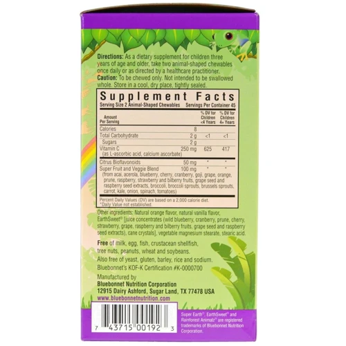 Bluebonnet Nutrition Rainforest Animalz Vitamin С for kids 90 chewable tabs Orange: Тип Витамин C