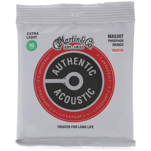 Струна для гітар Струны MARTIN MA530T Authentic Acoustic Lifespan 2.0 92/8 Phosphor Bronze Extra Light (10-47)