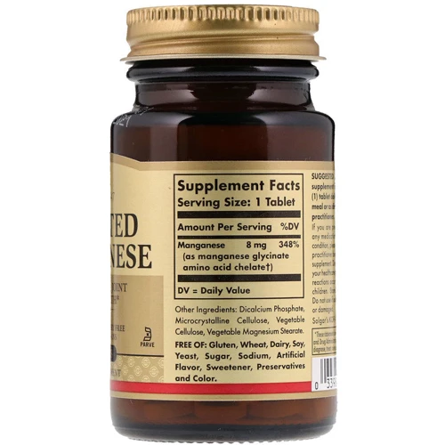 Solgar Chelated Manganese, 100 Tab Хелат марганца: Тип Марганец