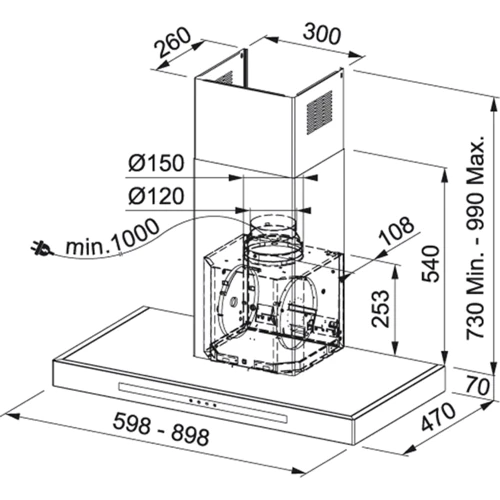 Витяжка Franke FSMT 905 XS NG 325.0653.979: Тип фільтра повітря Рециркуляція, Відведення