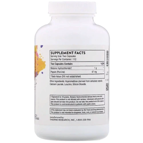 Thorne Research, Betaine HCL & Pepsin, 225 Capsules (THR-41502): Тип бетаїну гідрохлорид
