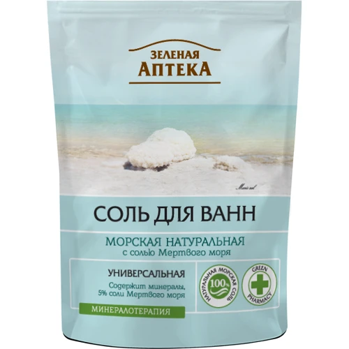 Зелена Аптека Сіль для ванн морська натуральна дой-пак 500g