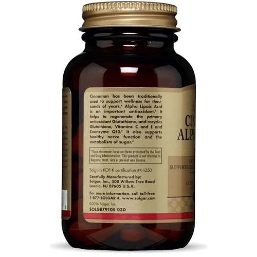 Solgar Cinnamon Alpha-Lipoic Acid Солгар Альфа-ліпоєва кислота і кориця 60 таблеток: Стать унісекс