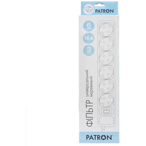 Сетевой фильтр Patron 3.0 m 3 x 1.5 mm2 (SP-1663) 6 розеток BLACK (EXT-PN-SP-1663)