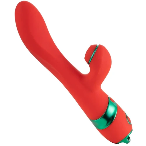 Вибратор-кролик с флоггером LOCKINK Sevanda Whip Vibrating Massage Wand - Red & Green