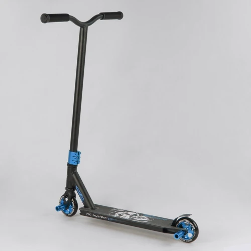 Самокат трюковый Best Scooter с PU колесами, HIC-системой, пеги, алюминиевыми дисками и декой Black/Blue (98433): Материал колес полиуретан