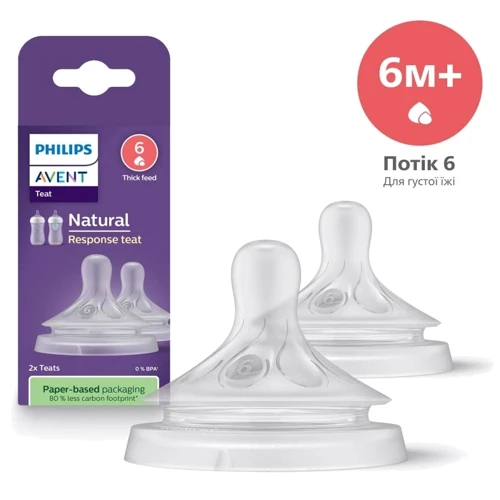 Соска силиконовая Philips AVENT Natural Природный поток, 6 мес+, для густой пищи, 2 шт (SCY966/02): Поток быстрый