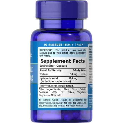 Puritan's Pride Hyaluronic Acid 100 mg Гіалуронова кислота 120 капс: Тип Гіалуронова кислота