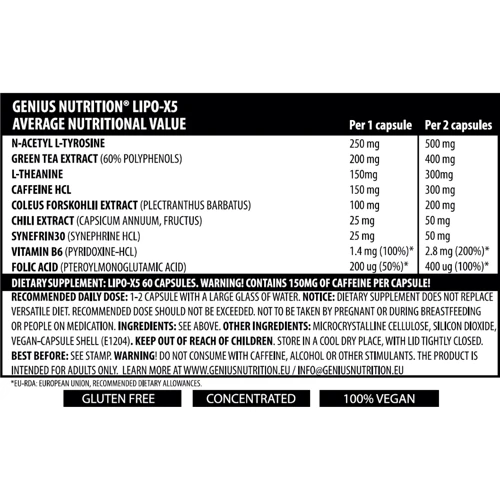 Жиросжигатель Genius Nutrition Lipo X5 60 caps / 60 servings: Пол Унисекс