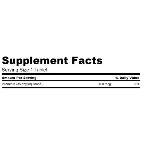Swanson, Vitamin K-1 100 mcg 100 tabs (SWA-01994): Форма випуску таблетки