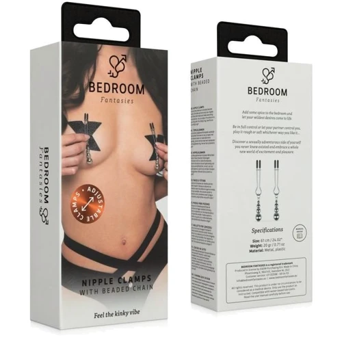 Зажимы для сосков Bedroom Fantasies: Nipple Clamps with Beaded Chain - Silver