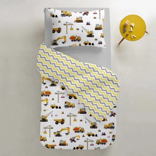 Комплект постельного белья Cosas на резинке Building Yellow El grey подростковый 155х215 см 90х200х20/ (BuildingYellow_El-grey_155)