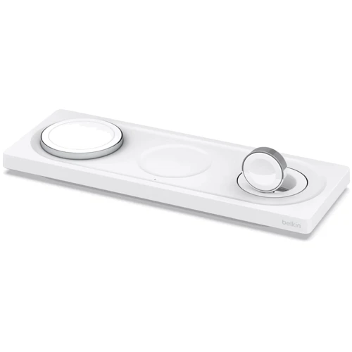 Зарядное устройство Belkin Wireless Charger Base Station White (WIZ016VFWH) for iPhone 16 I 15 I 14 I 13 I 12 series, Apple Watch and Apple AirPods: Особенности Для Apple Watch, MagSafe