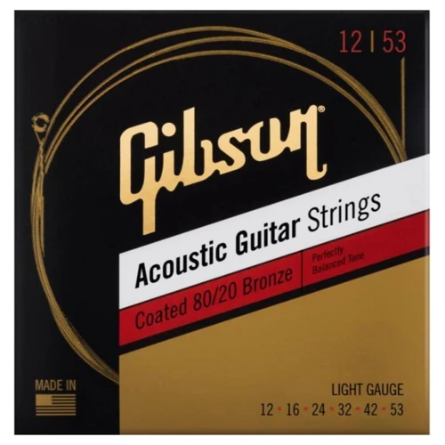 Струна для гітар Струни для акустичних гітар GIBSON SAG-CBRW12 COATED 80/20 BRONZE ACOUSTIC GUITAR STRINGS LIGHT
