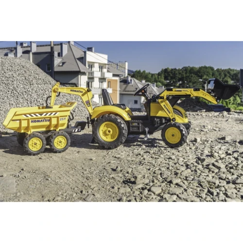 Детский трактор на педалях с прицепом, передним и задним ковшами Falk Komatsu желтый (2086W) фото 9