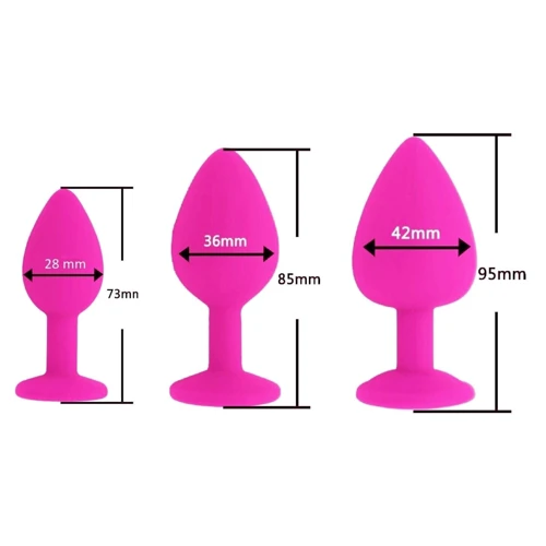 Комплект силіконових анальних пробок з кристалом SKN-KSIL-07 (S, M, L)