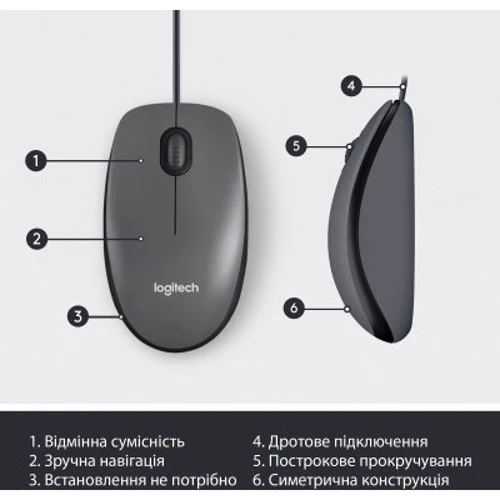 Мышь Logitech M100 Black (910-006652): Количество кнопок 3