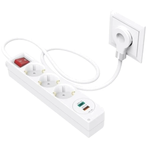 Мережевий фільтр Hama 3x Тип F 3x1.5мм кв, 16A USB-C/USB-A PD/QC 1.4 м білий (00133757): Тип підключення фільтра Евровилка