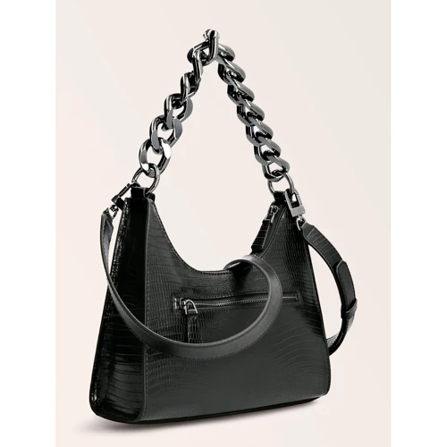 Жіноча сумка хобо Guess Tullia Hobo чорна (HWKM8382020-BLA): Фактура Под змею, Матовая