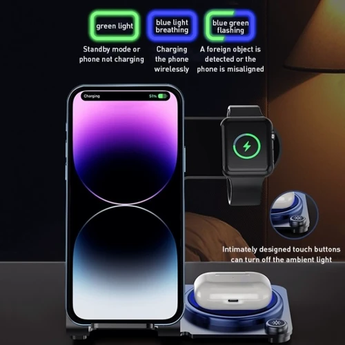 Зарядное устройство WIWU Wireless Charger Power Air 3 in 1 Wi-W005 15W Black for Apple iPhone, Apple Watch and Apple AirPods фото 5