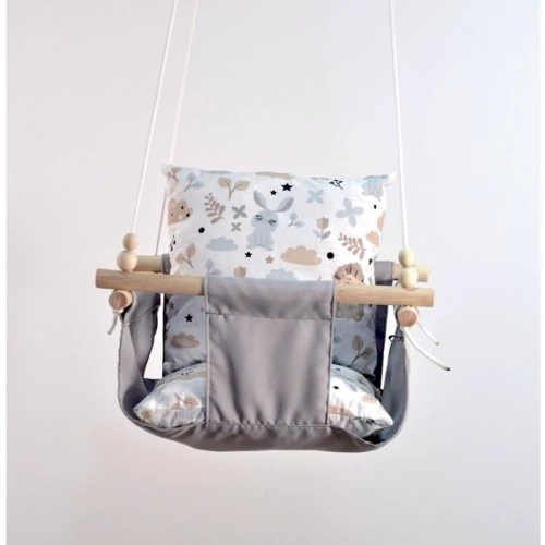 Качели детские Лесной зайчик тканевая подвесная серая: Тип подвесные качели