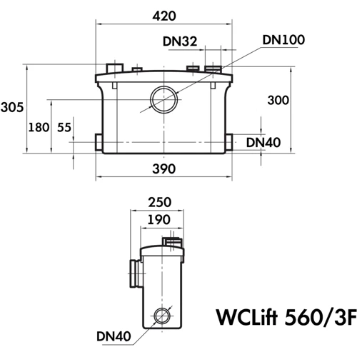 Станция канализационная NPO WCLIFT 560/3F: Мощность, кВт 0.56