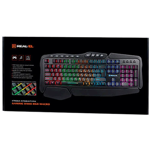 Клавиатура REAL-EL 8900 Gaming RGB Macro, black: Подключение проводное